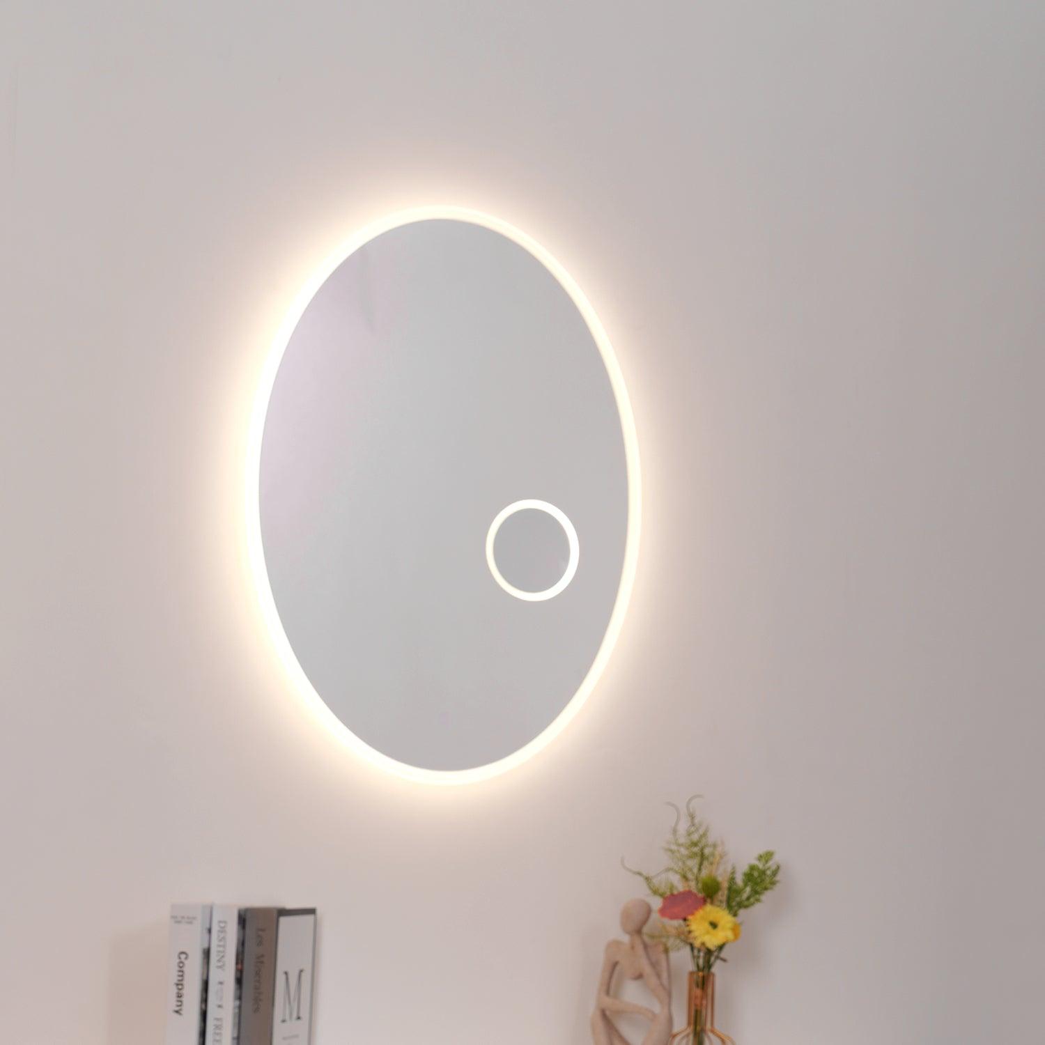 Modern Oval Backlit LED Bathroom Vanity Mirror with Magnifying Glass