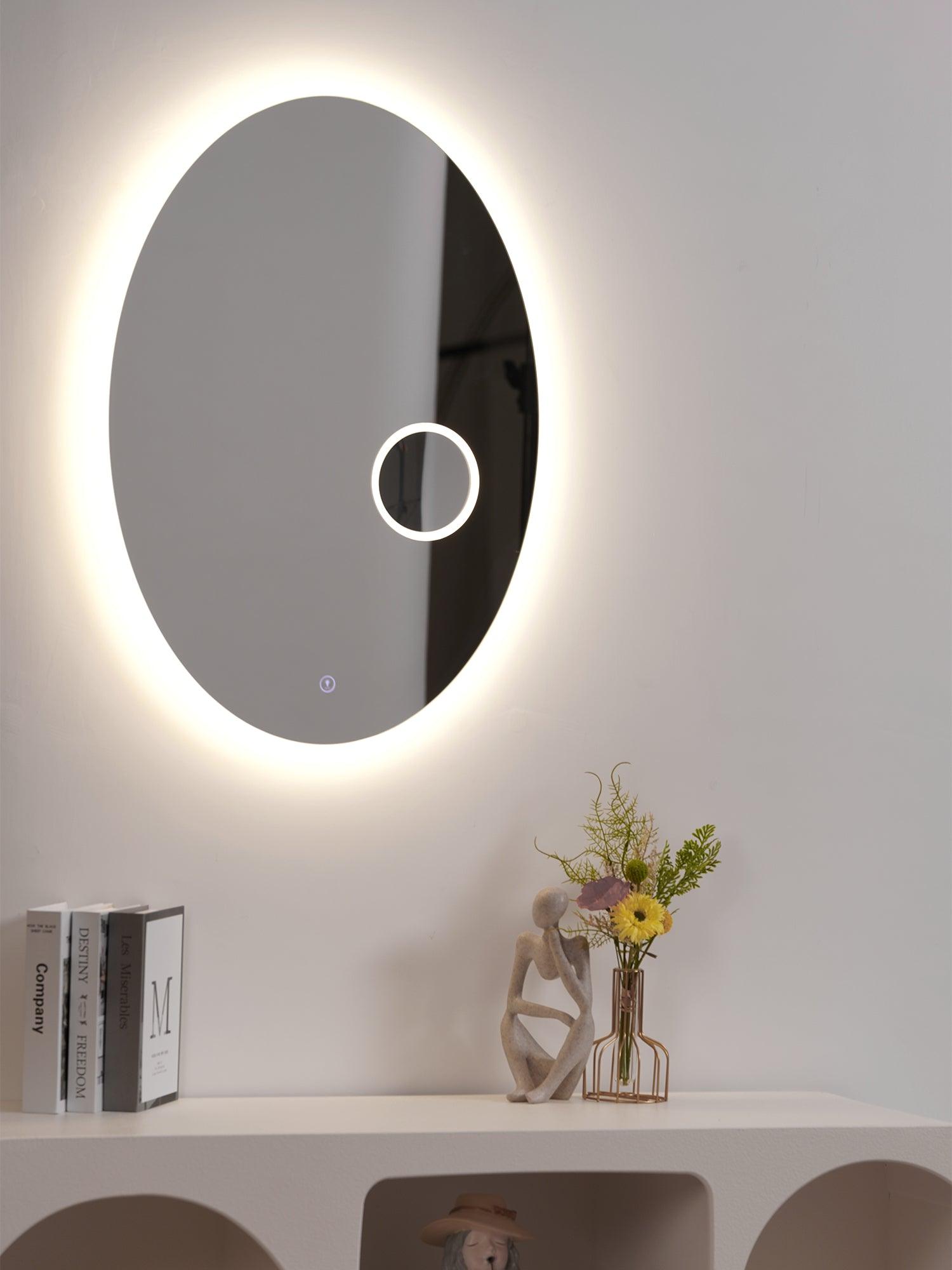 Modern Oval Backlit LED Bathroom Vanity Mirror with Magnifying Glass