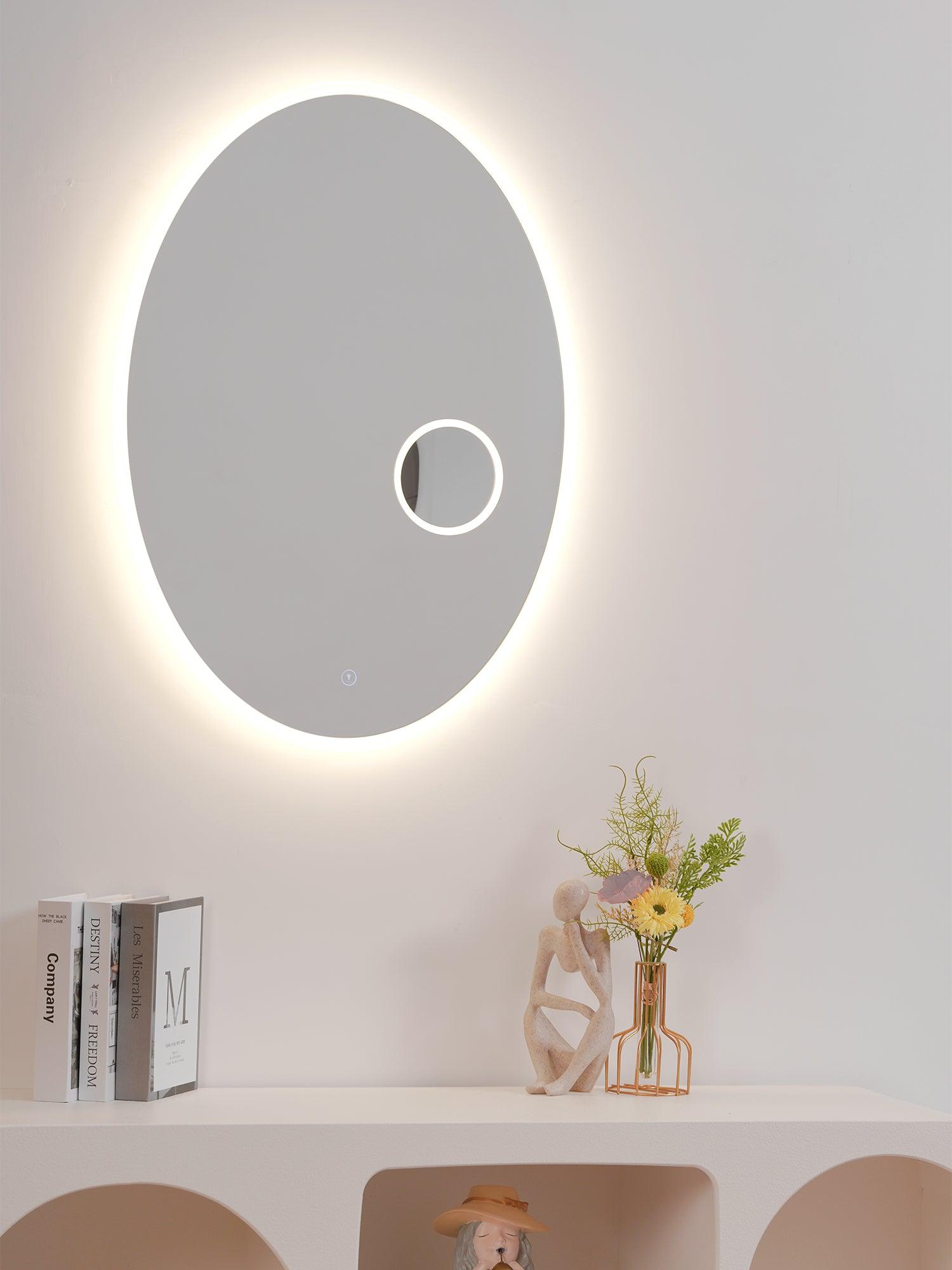 Modern Oval Backlit LED Bathroom Vanity Mirror with Magnifying Glass