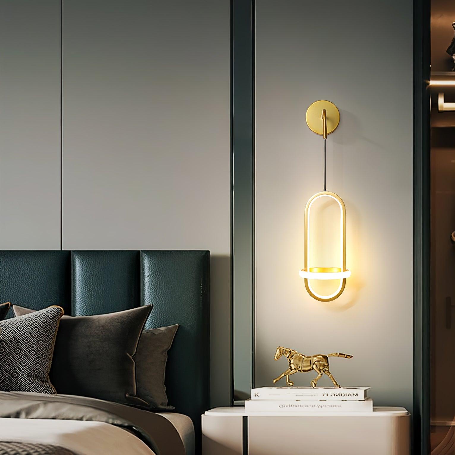 Modern Oval Brass LED Wall Sconce Scandinavian Style Three Color Temperature Fixture