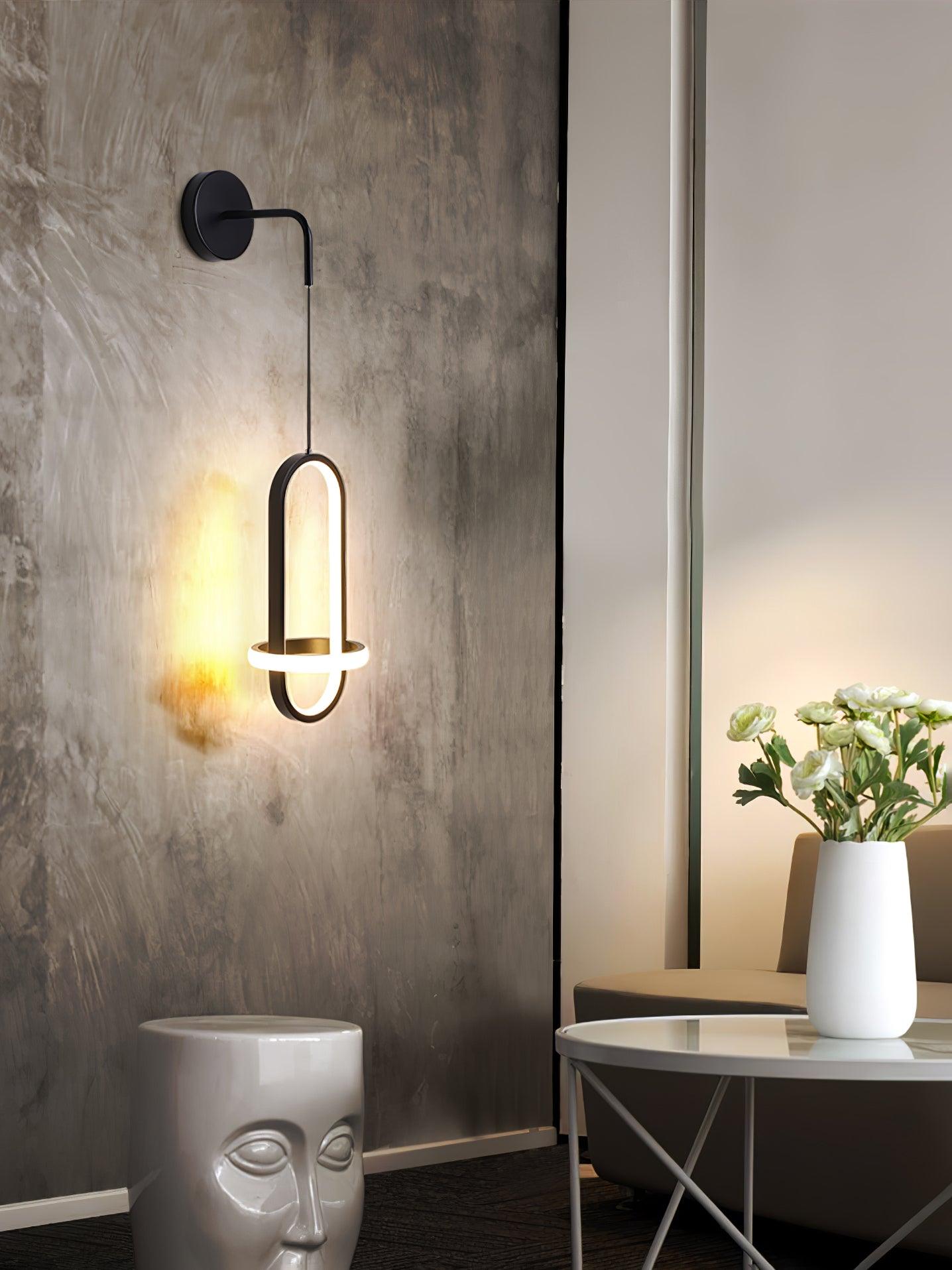 Modern Oval Brass LED Wall Sconce Scandinavian Style Three Color Temperature Fixture