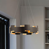 Modern Oval Candelabrum Chandelier Lighting in Black and Gold for Dining Rooms