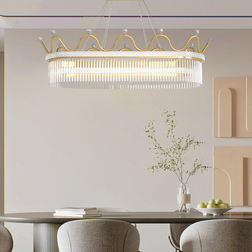 Modern Oval Gold Crystal Chandelier Luxury 1 or 2 Layer Pendant Light for Dining Room Kitchen Island