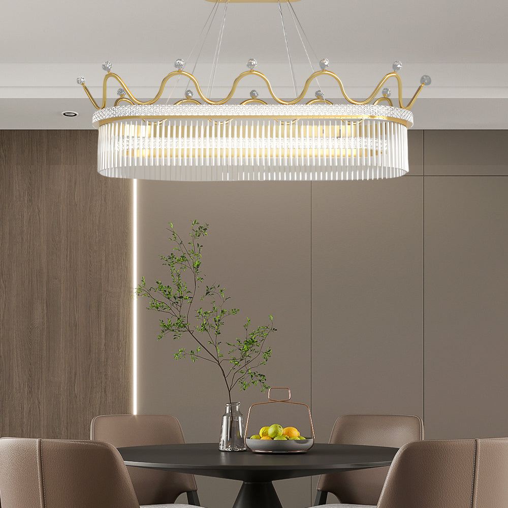 Modern Oval Gold Crystal Chandelier Luxury 1 or 2 Layer Pendant Light for Dining Room Kitchen Island