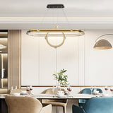 Modern Oval LED Ring Chandelier for Dining Room Luxury Black and Gold Pendant Lighting