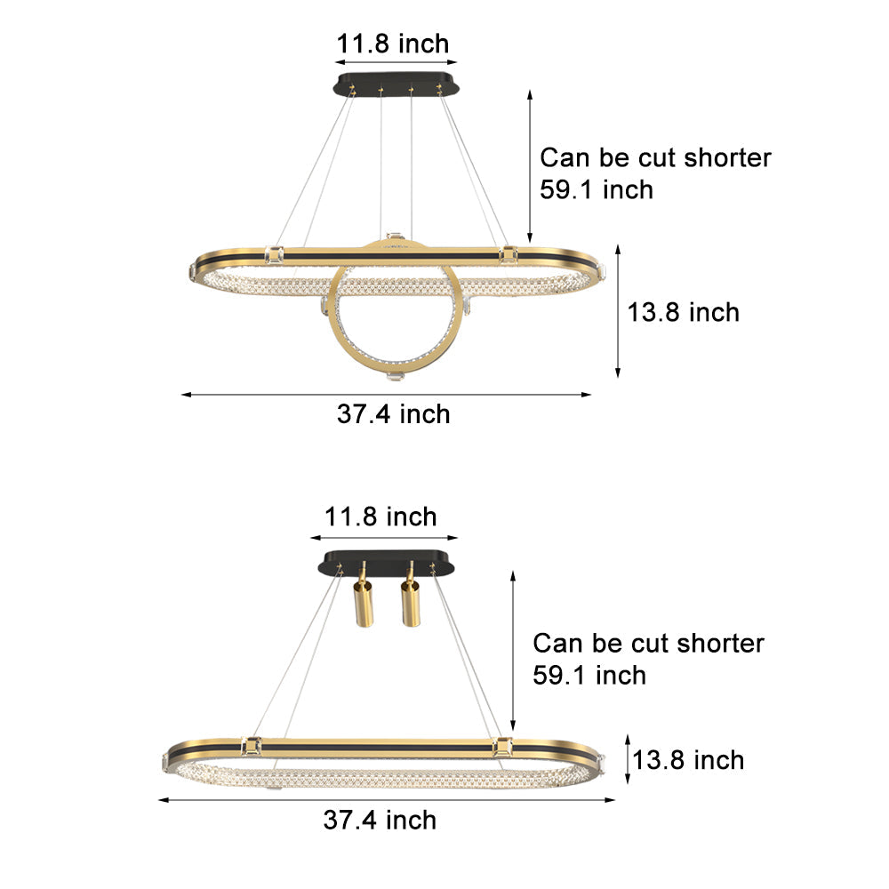 Modern Oval LED Ring Chandelier for Dining Room Luxury Black and Gold Pendant Lighting