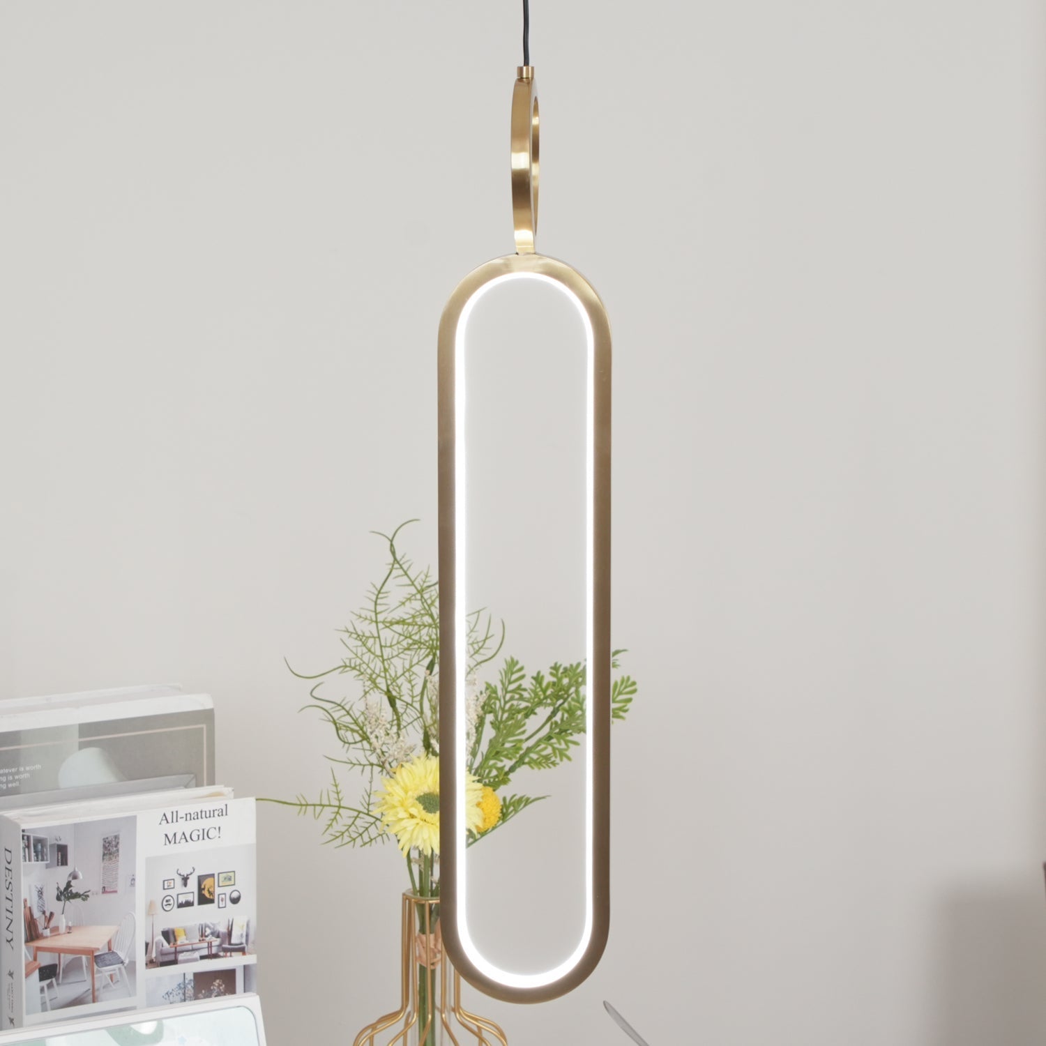 Modern Oval Ring LED Pendant Light Adjustable Height Dimmable Ceiling Fixture