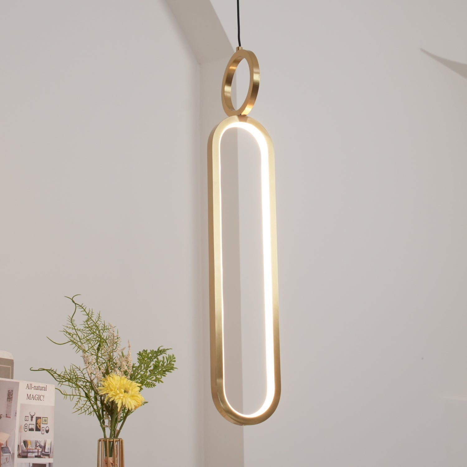 Modern Oval Ring LED Pendant Light Adjustable Height Dimmable Ceiling Fixture