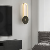 Modern Oval Ring LED Wall Sconce with 3 Step Dimming Aluminum Interior Fixture Black Gold