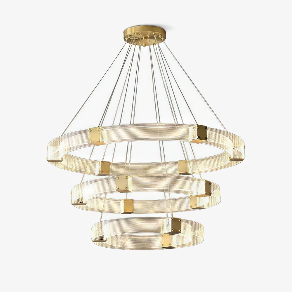 Modern Parallel Acrylic Ring LED Chandelier Luxury Brass Geometric Pendant Light
