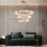 Modern Parallel Acrylic Ring LED Chandelier Luxury Brass Geometric Pendant Light