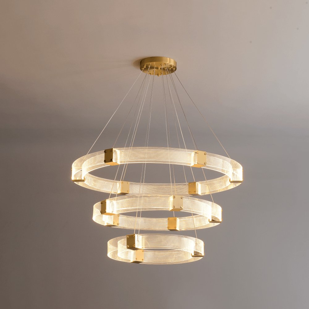 Modern Parallel Acrylic Ring LED Chandelier Luxury Brass Geometric Pendant Light