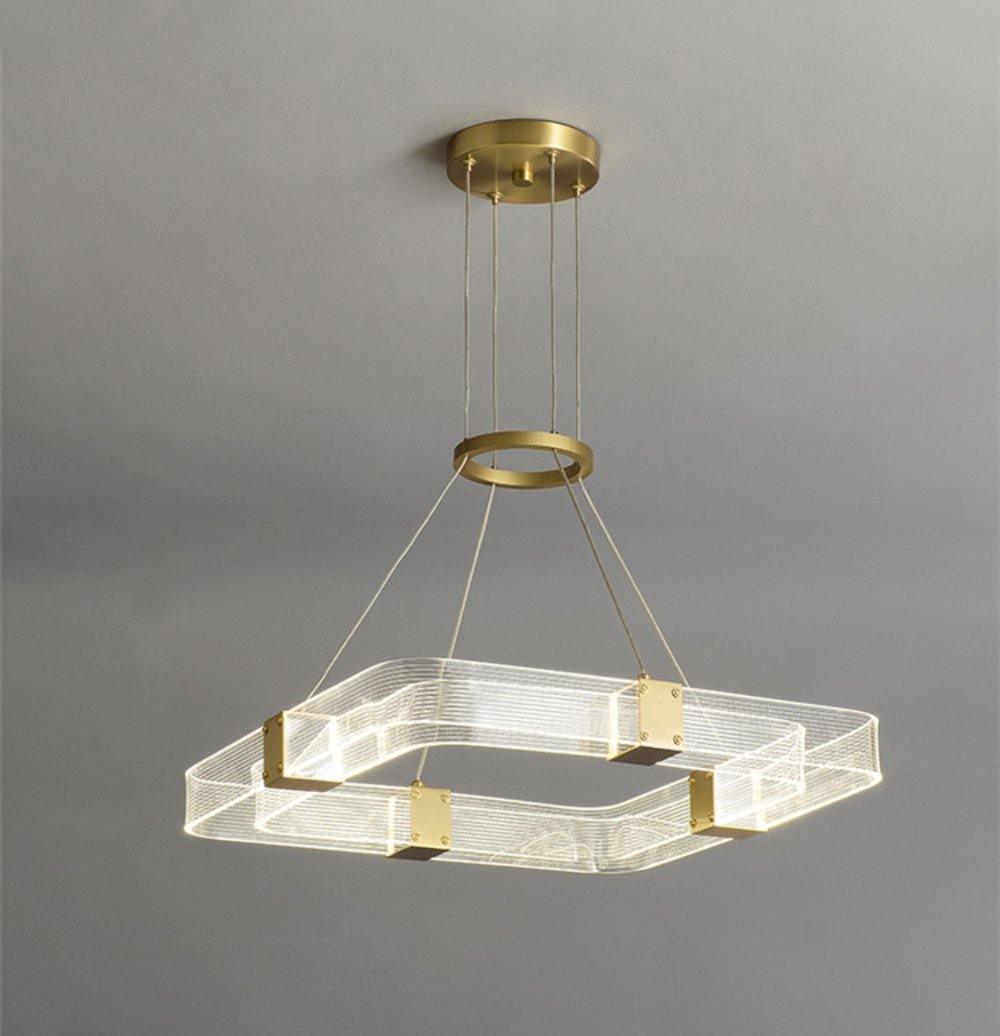 Modern Parallel Acrylic Ring LED Chandelier Luxury Brass Geometric Pendant Light