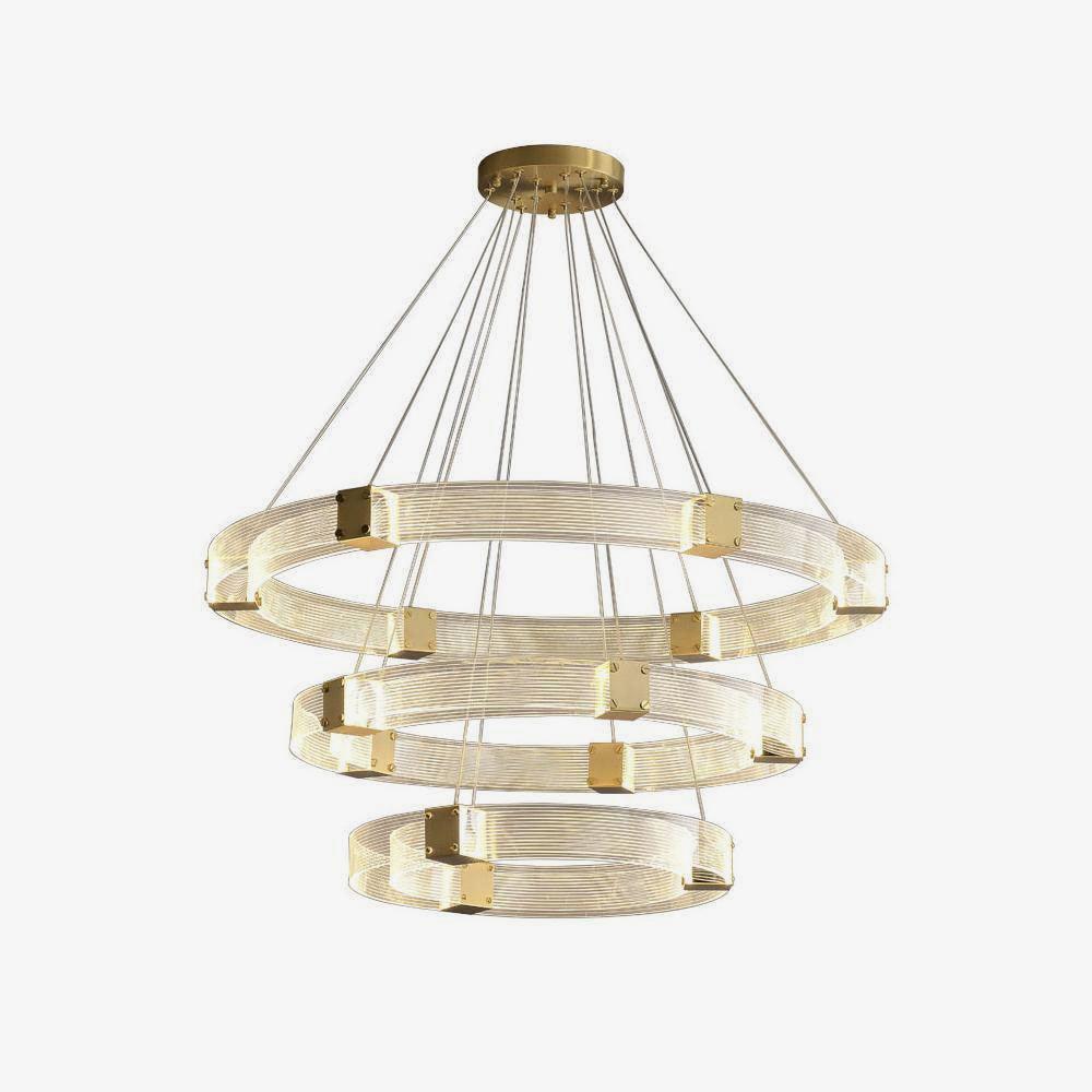 Modern Parallel Acrylic Ring LED Chandelier Luxury Brass Geometric Pendant Light