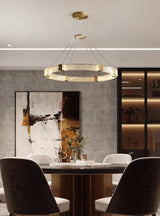 Modern Parallel Acrylic Ring LED Chandelier Luxury Brass Geometric Pendant Light