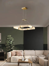 Modern Parallel Acrylic Ring LED Chandelier Luxury Brass Geometric Pendant Light