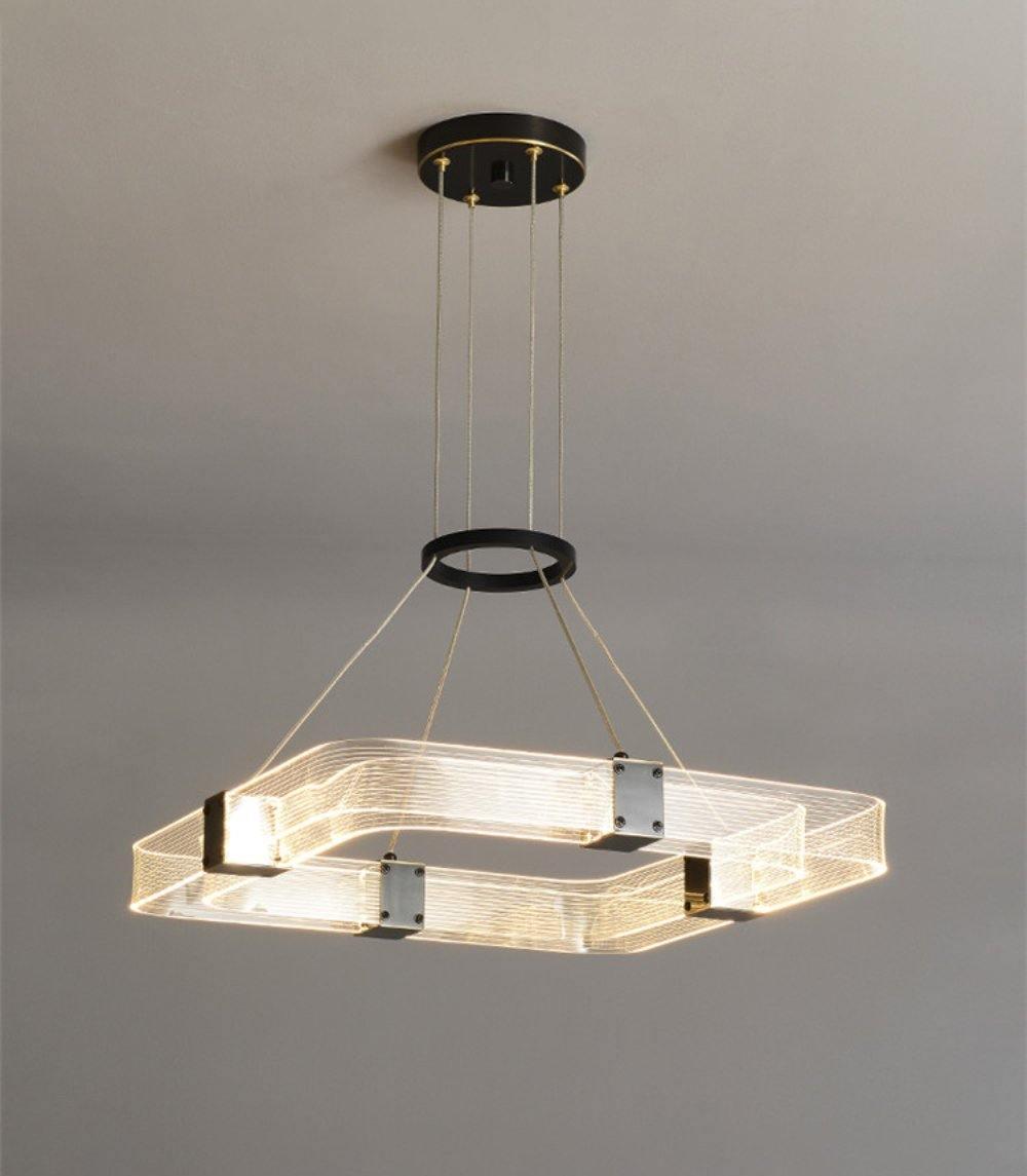 Modern Parallel Acrylic Ring LED Chandelier Luxury Brass Geometric Pendant Light