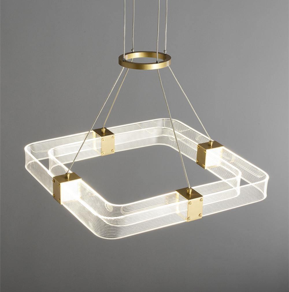 Modern Parallel Acrylic Ring LED Chandelier Luxury Brass Geometric Pendant Light