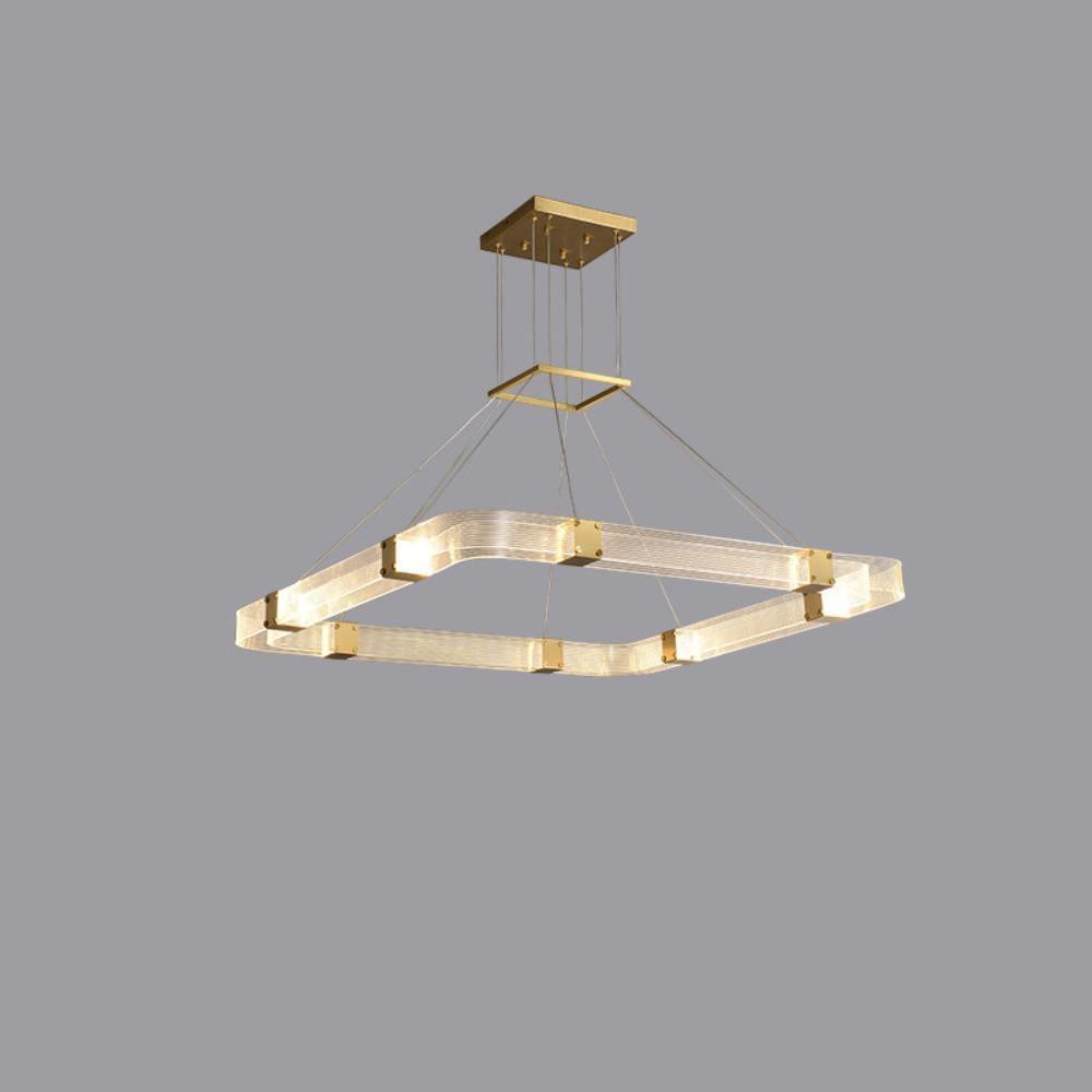 Modern Parallel Acrylic Ring LED Chandelier Luxury Brass Geometric Pendant Light