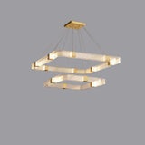 Modern Parallel Acrylic Ring LED Chandelier Luxury Brass Geometric Pendant Light