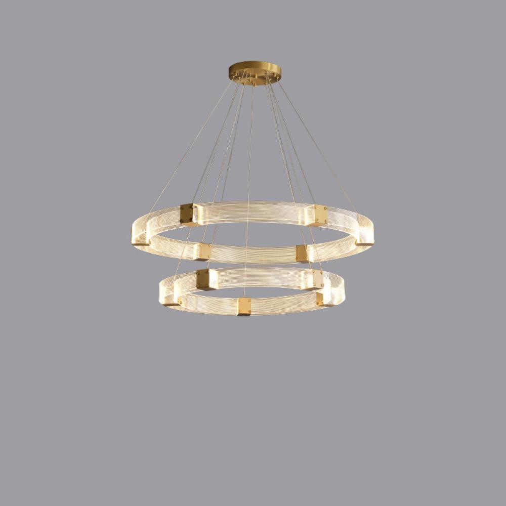 Modern Parallel Acrylic Ring LED Chandelier Luxury Brass Geometric Pendant Light