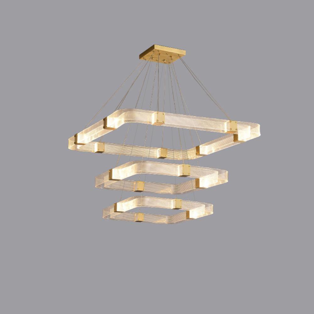 Modern Parallel Acrylic Ring LED Chandelier Luxury Brass Geometric Pendant Light