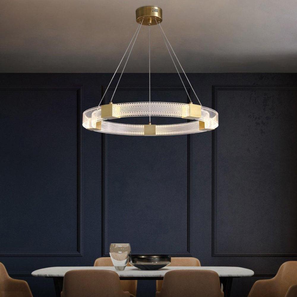 Modern Parallel Ring LED Chandelier Gold Acrylic Circular Pendant Light