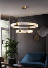 Modern Parallel Ring LED Chandelier Gold Acrylic Circular Pendant Light