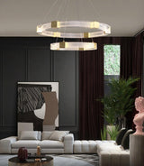 Modern Parallel Ring LED Chandelier Gold Acrylic Circular Pendant Light