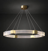 Modern Parallel Ring LED Chandelier Gold Acrylic Circular Pendant Light