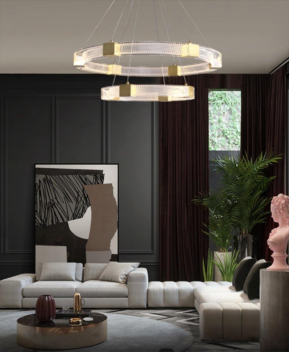 Modern Parallel Ring LED Chandelier Gold Acrylic Circular Pendant Light