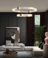 Modern Parallel Ring LED Chandelier Gold Acrylic Circular Pendant Light