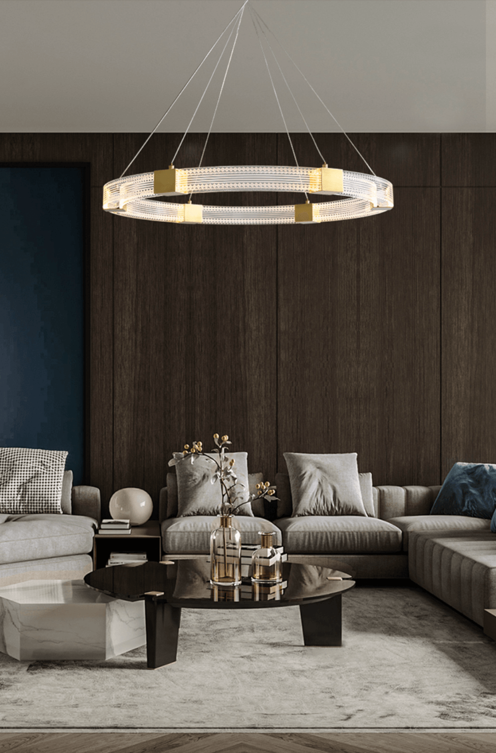 Modern Parallel Ring LED Chandelier Gold Acrylic Circular Pendant Light