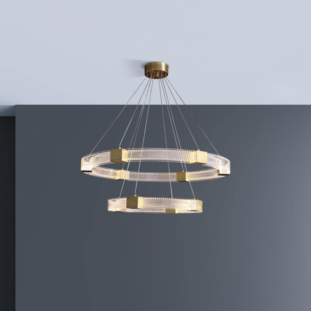 Modern Parallel Ring LED Chandelier Gold Acrylic Circular Pendant Light