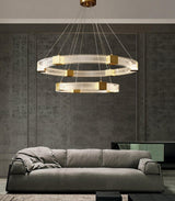 Modern Parallel Ring LED Chandelier Gold Acrylic Circular Pendant Light