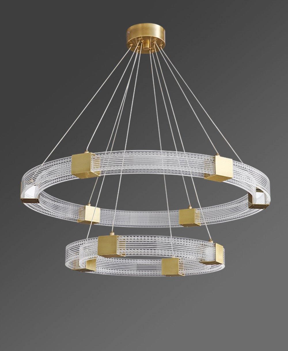Modern Parallel Ring LED Chandelier Gold Acrylic Circular Pendant Light