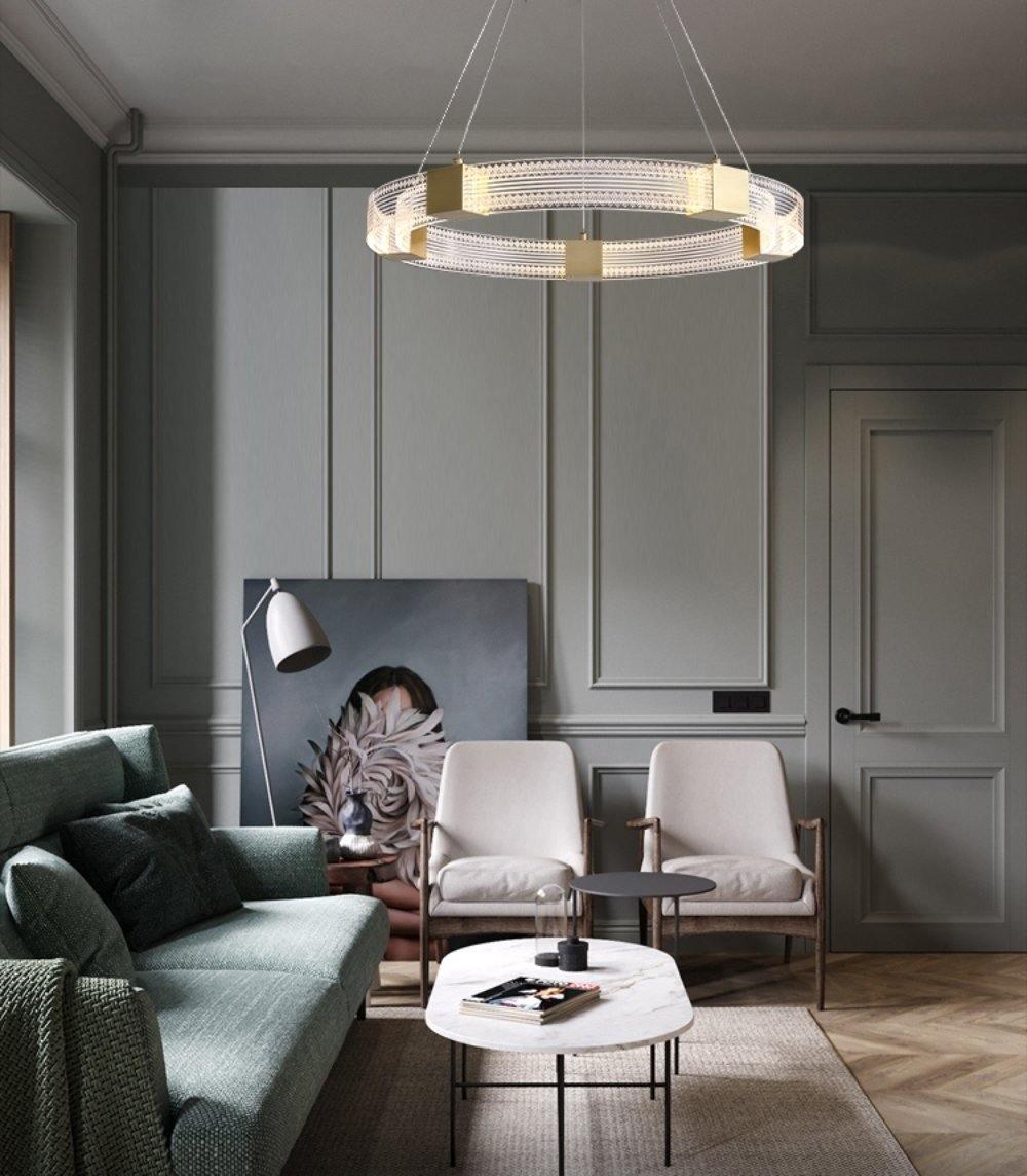 Modern Parallel Ring LED Chandelier Gold Acrylic Circular Pendant Light