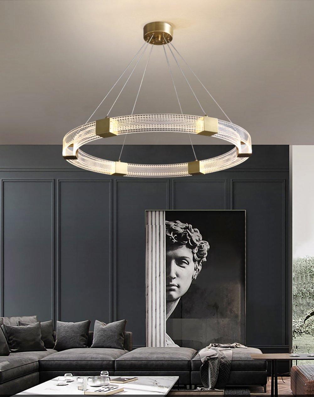 Modern Parallel Ring LED Chandelier Gold Acrylic Circular Pendant Light