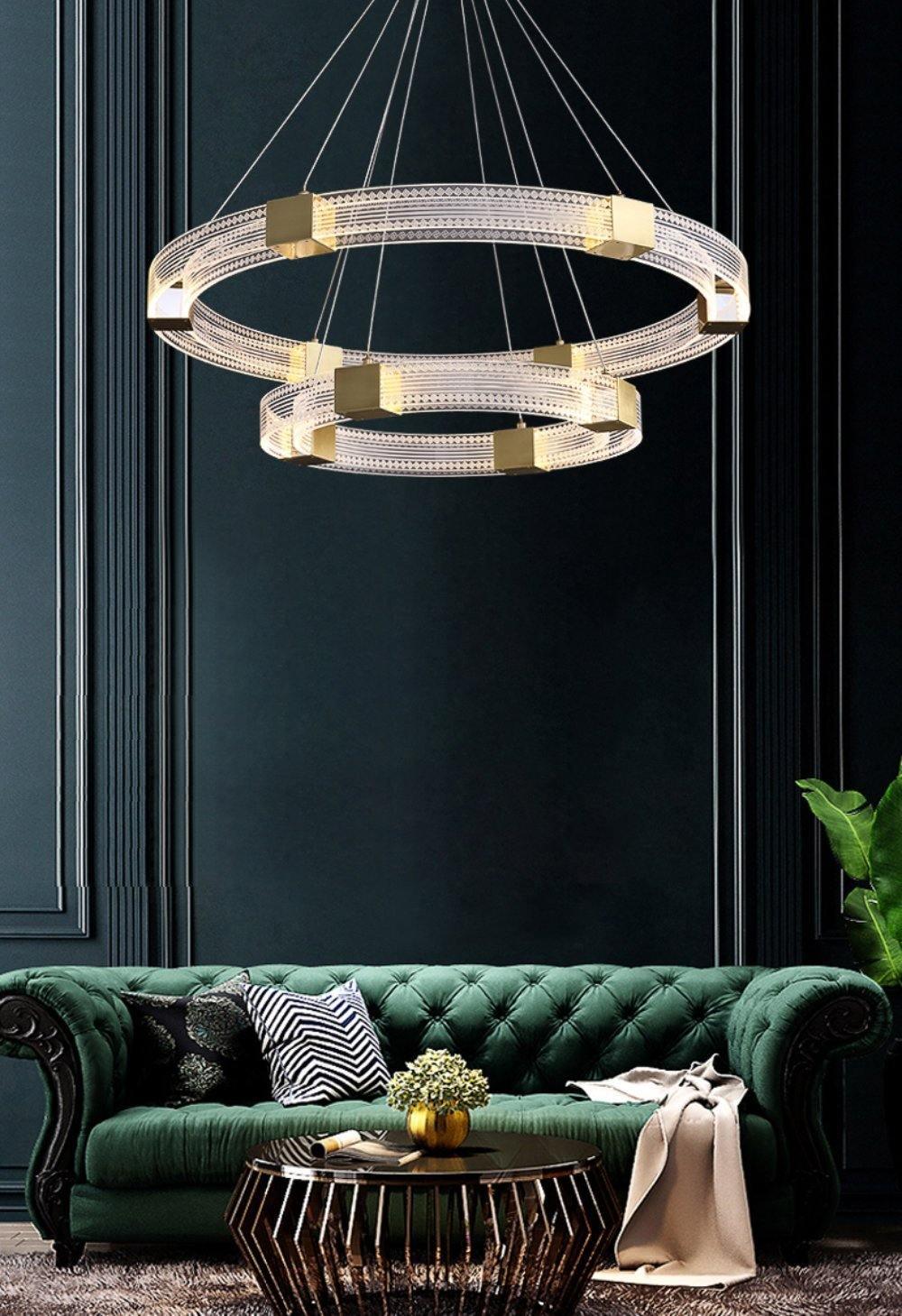 Modern Parallel Ring LED Chandelier Gold Acrylic Circular Pendant Light