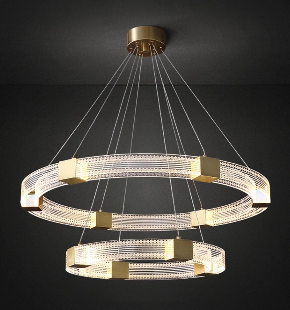 Modern Parallel Ring LED Chandelier Gold Acrylic Circular Pendant Light