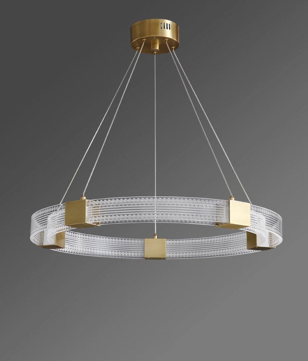 Modern Parallel Ring LED Chandelier Gold Acrylic Circular Pendant Light