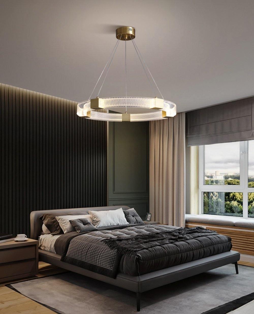 Modern Parallel Ring LED Chandelier Gold Acrylic Circular Pendant Light