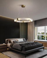 Modern Parallel Ring LED Chandelier Gold Acrylic Circular Pendant Light