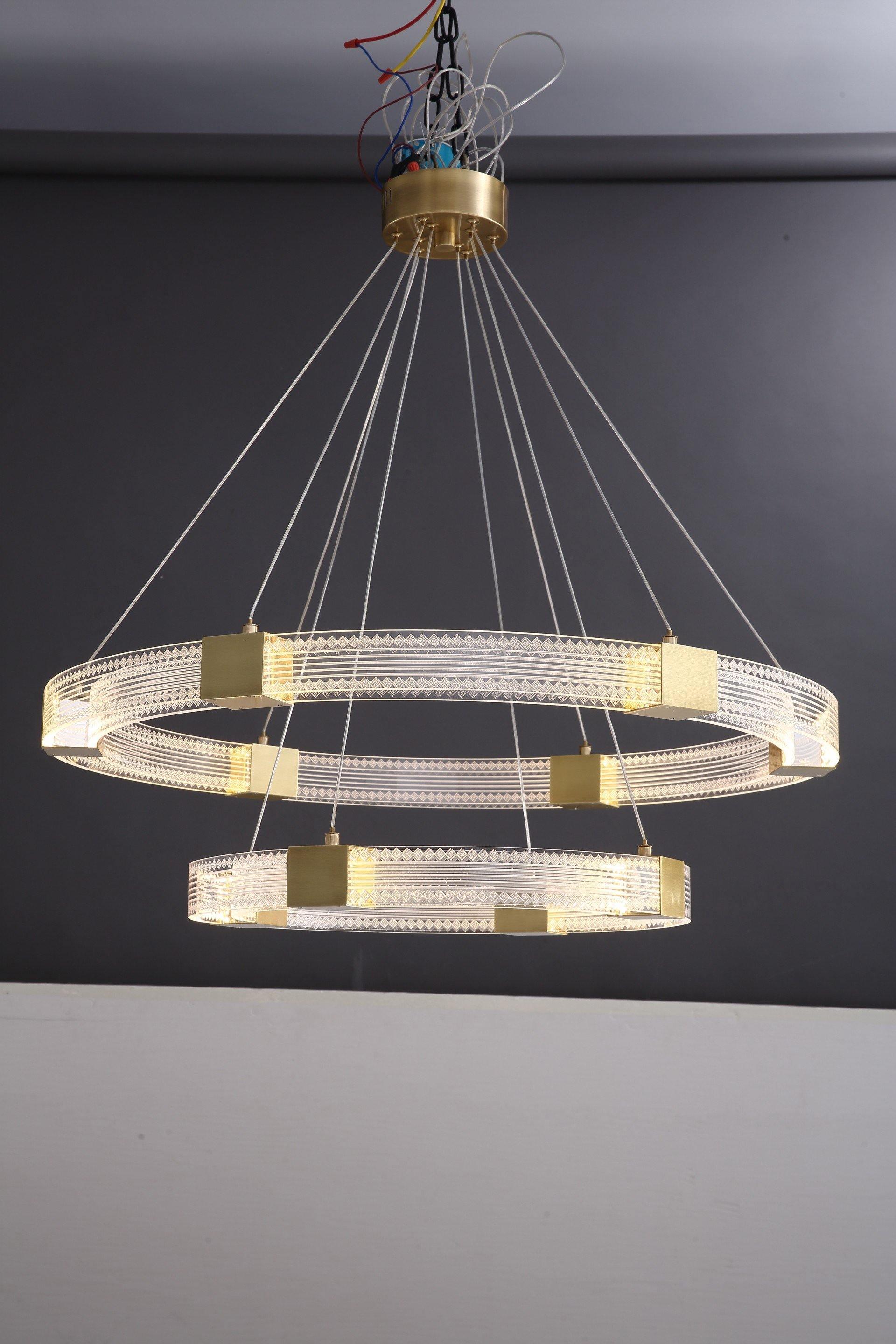 Modern Parallel Ring LED Chandelier Gold Acrylic Circular Pendant Light