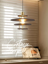 Modern Pendel Wood and Gold Geometric Pendant Light with Concentric Ring Design for Home Decor