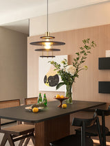 Modern Pendel Wood and Gold Geometric Pendant Light with Concentric Ring Design for Home Decor