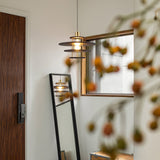 Modern Pendel Wood and Gold Geometric Pendant Light with Concentric Ring Design for Home Decor