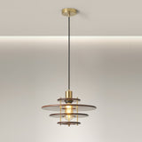 Modern Pendel Wood and Gold Geometric Pendant Light with Concentric Ring Design for Home Decor