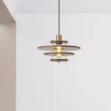 Modern Pendel Wood and Gold Geometric Pendant Light with Concentric Ring Design for Home Decor