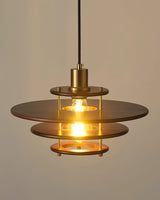 Modern Pendel Wood and Gold Geometric Pendant Light with Concentric Ring Design for Home Decor